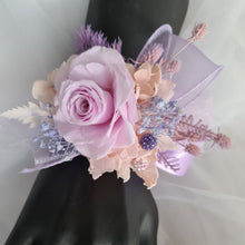 Load image into Gallery viewer, Preserved rose snap lock corsage in pastel pink &amp; violet colours AB2062 - School formal, prom, graduation

