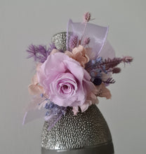 Load image into Gallery viewer, Preserved rose snap lock corsage in pastel pink &amp; violet colours AB2062 - School formal, prom, graduation
