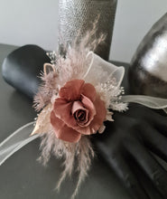 Load image into Gallery viewer, Preserved rose snap lock corsage in brown, champagne gold &amp; neutral AB2063 - School formal, prom, graduation
