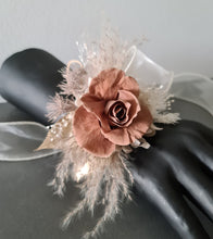 Load image into Gallery viewer, Preserved rose snap lock corsage in brown, champagne gold &amp; neutral AB2063 - School formal, prom, graduation
