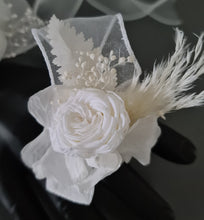 Load image into Gallery viewer, White preserved peony corsage &amp; buttonhole AB2064 - School formal, prom, graduation
