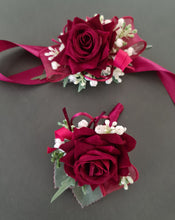 Load image into Gallery viewer, Burgundy rose corsage &amp; buttonhole set AB2069 - School formal, prom, graduation
