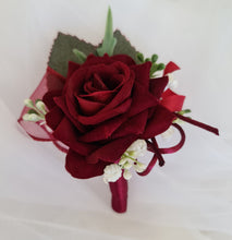 Load image into Gallery viewer, Burgundy rose corsage &amp; buttonhole set AB2069 - School formal, prom, graduation
