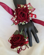 Load image into Gallery viewer, Burgundy rose corsage &amp; buttonhole set AB2069 - School formal, prom, graduation
