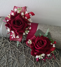Load image into Gallery viewer, Burgundy rose corsage &amp; buttonhole set AB2069 - School formal, prom, graduation
