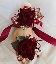 Load image into Gallery viewer, Burgundy rose corsage &amp; buttonhole set AB2069 - School formal, prom, graduation
