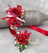 Load image into Gallery viewer, Red peony corsage &amp; buttonhole set AB2070 - School formal, prom, graduation
