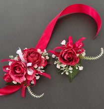 Load image into Gallery viewer, Red peony corsage &amp; buttonhole set AB2070 - School formal, prom, graduation
