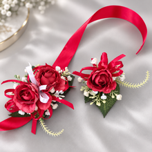 Load image into Gallery viewer, Red peony corsage &amp; buttonhole set AB2070 - School formal, prom, graduation
