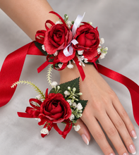 Load image into Gallery viewer, Red peony corsage &amp; buttonhole set AB2070 - School formal, prom, graduation
