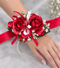 Load image into Gallery viewer, Red peony corsage &amp; buttonhole set AB2070 - School formal, prom, graduation
