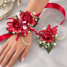 Load image into Gallery viewer, Red peony corsage &amp; buttonhole set AB2070 - School formal, prom, graduation
