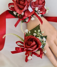 Load image into Gallery viewer, Red peony corsage &amp; buttonhole set AB2070 - School formal, prom, graduation

