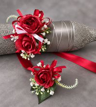 Load image into Gallery viewer, Red peony corsage &amp; buttonhole set AB2070 - School formal, prom, graduation
