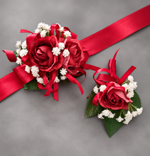 Load image into Gallery viewer, Red peony corsage &amp; buttonhole set AB2071 - School formal, prom, graduation
