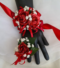 Load image into Gallery viewer, Red peony corsage &amp; buttonhole set AB2071 - School formal, prom, graduation
