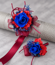 Load image into Gallery viewer, Preserved royal blue rose corsage &amp; buttonhole AB2074 - School formal, prom, graduation
