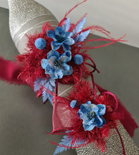Load image into Gallery viewer, Burgundy &amp; blue preserved flowers corsage and buttonhole set AB2077 - School formal, prom, graduation
