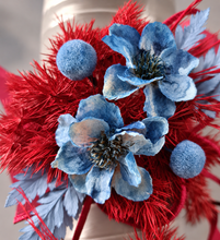 Load image into Gallery viewer, Burgundy &amp; blue preserved flowers corsage and buttonhole set AB2077 - School formal, prom, graduation
