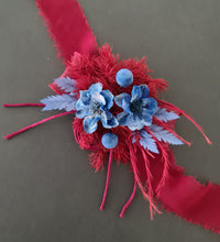 Load image into Gallery viewer, Burgundy &amp; blue preserved flowers corsage and buttonhole set AB2077 - School formal, prom, graduation
