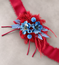 Load image into Gallery viewer, Burgundy &amp; blue preserved flowers corsage and buttonhole set AB2077 - School formal, prom, graduation
