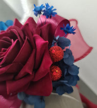 Load image into Gallery viewer, Burgundy &amp; blue preserved flowers velvet rose corsage and buttonhole set AB2078 - School formal, prom, graduation
