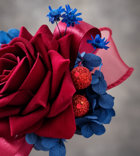 Load image into Gallery viewer, Burgundy &amp; blue preserved flowers velvet rose corsage and buttonhole set AB2078 - School formal, prom, graduation

