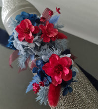 Load image into Gallery viewer, Red &amp; blue preserved flowers corsage and buttonhole set AB2080 - School formal, prom, graduation
