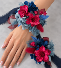 Load image into Gallery viewer, Red &amp; blue preserved flowers corsage and buttonhole set AB2080 - School formal, prom, graduation
