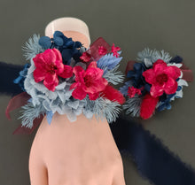 Load image into Gallery viewer, Red &amp; blue preserved flowers corsage and buttonhole set AB2080 - School formal, prom, graduation
