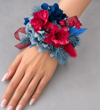 Load image into Gallery viewer, Red &amp; blue preserved flowers corsage and buttonhole set AB2080 - School formal, prom, graduation
