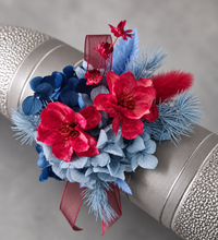 Load image into Gallery viewer, Red &amp; blue preserved flowers corsage and buttonhole set AB2080 - School formal, prom, graduation
