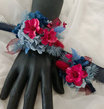 Load image into Gallery viewer, Red &amp; blue preserved flowers corsage and buttonhole set AB2080 - School formal, prom, graduation
