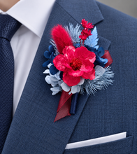 Load image into Gallery viewer, Red &amp; blue preserved flowers corsage and buttonhole set AB2080 - School formal, prom, graduation
