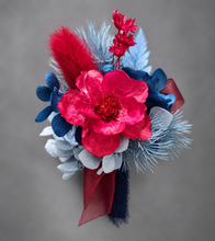 Load image into Gallery viewer, Red &amp; blue preserved flowers corsage and buttonhole set AB2080 - School formal, prom, graduation
