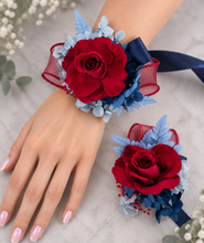 Load image into Gallery viewer, Preserved burgundy rose corsage &amp; buttonhole AB2081 - School formal, prom, graduation
