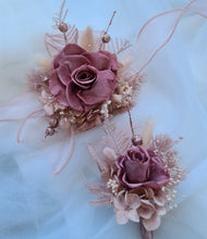 Load image into Gallery viewer, Preserved smokey pink rose corsage &amp; buttonhole AB2082 - School formal, prom, graduation
