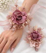 Load image into Gallery viewer, Preserved smokey pink rose corsage &amp; buttonhole AB2082 - School formal, prom, graduation
