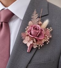 Load image into Gallery viewer, Preserved smokey pink rose corsage &amp; buttonhole AB2082 - School formal, prom, graduation
