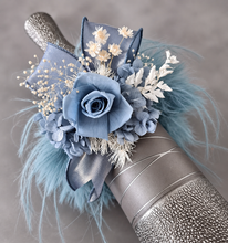 Load image into Gallery viewer, Fluffy furry band blue preserved rose corsage AB2085 - School formal, prom, graduation
