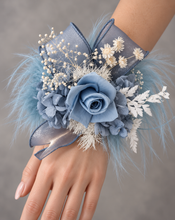 Load image into Gallery viewer, Fluffy furry band blue preserved rose corsage AB2085 - School formal, prom, graduation

