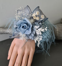 Load image into Gallery viewer, Fluffy furry band blue preserved rose corsage AB2085 - School formal, prom, graduation
