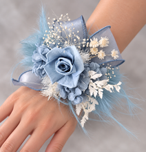 Load image into Gallery viewer, Fluffy furry band blue preserved rose corsage AB2085 - School formal, prom, graduation
