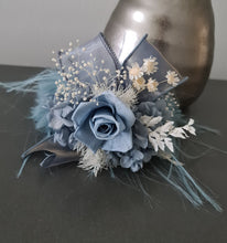 Load image into Gallery viewer, Fluffy furry band blue preserved rose corsage AB2085 - School formal, prom, graduation
