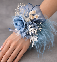 Load image into Gallery viewer, Fluffy furry band blue preserved rose corsage AB2085 - School formal, prom, graduation
