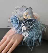 Load image into Gallery viewer, Fluffy furry band blue preserved rose corsage AB2085 - School formal, prom, graduation

