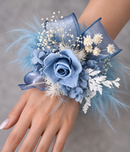 Load image into Gallery viewer, Fluffy furry band blue preserved rose corsage AB2085 - School formal, prom, graduation

