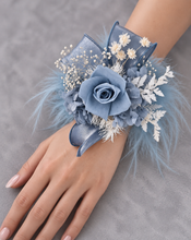 Load image into Gallery viewer, Fluffy furry band blue preserved rose corsage AB2085 - School formal, prom, graduation
