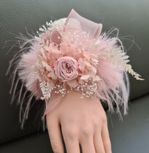 Load image into Gallery viewer, Fluffy furry band dusty pink preserved peony corsage AB2086 - School formal, prom, graduation
