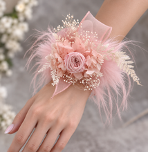 Load image into Gallery viewer, Fluffy furry band dusty pink preserved peony corsage AB2086 - School formal, prom, graduation
